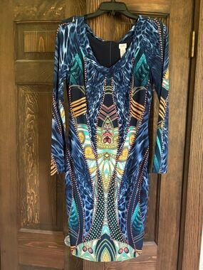 Cache Navy Multi-Pattern Long-Sleeve Bodycon Dress